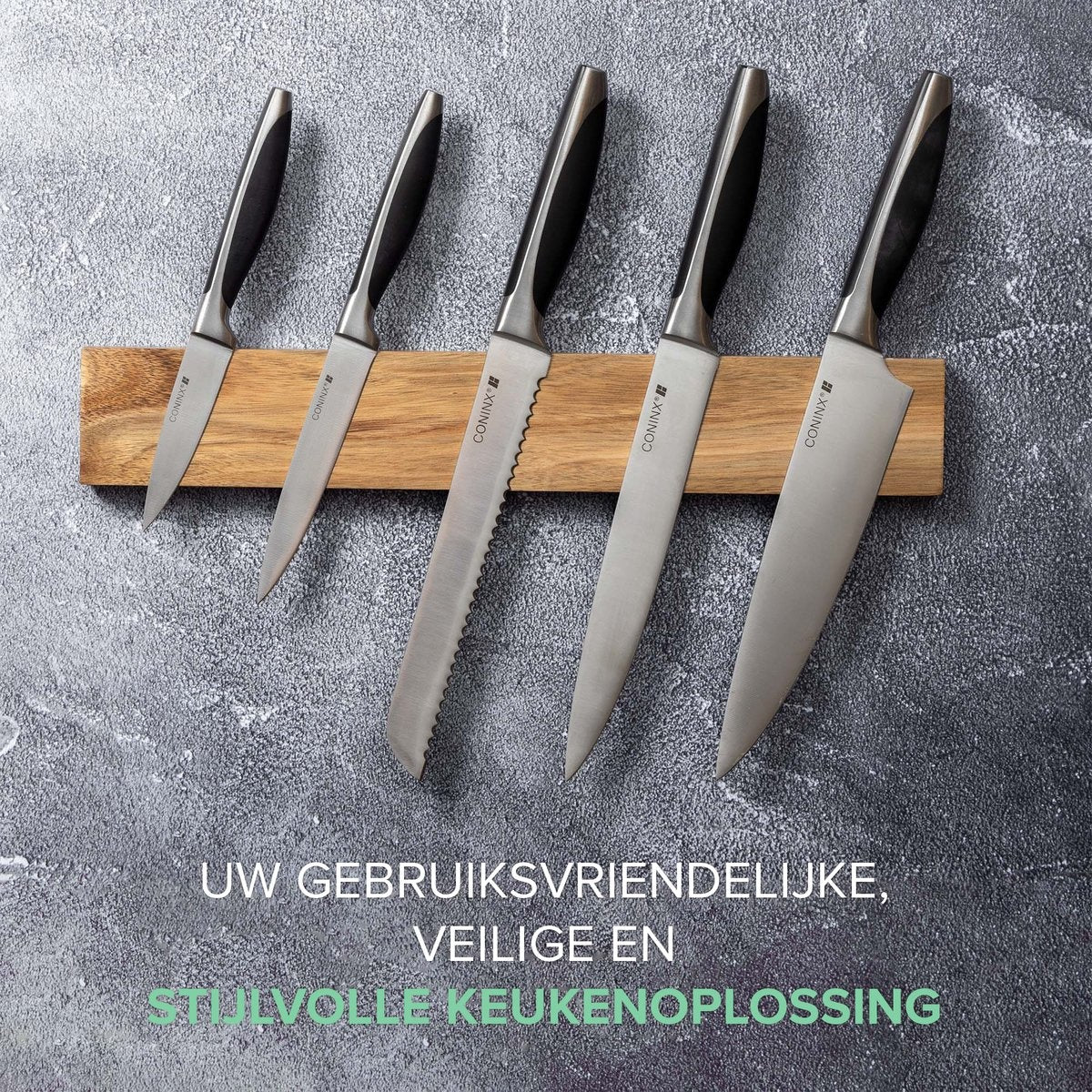 Grote Messenmagneet 40CM - Houten Messenhouder Magnetisch - Schroefbevestiging - Acacia Magnetisch Messenblok van Coninx - voor 6 tot 9 Keukenmessen