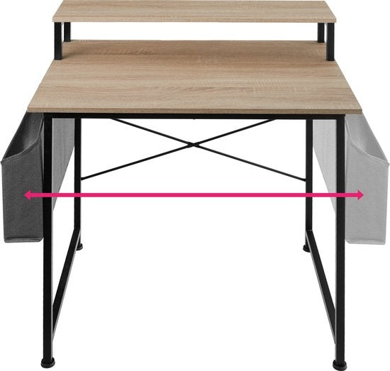 tectake® - Bureau Everett - 80 cm breed - computertafel - met plank en organizer - lichtbruin – 404663