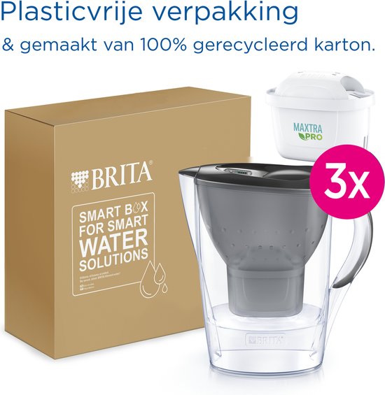 BRITA Waterfilterkan Marella Cool - 2,4L - Grijs - incl. 3 MAXTRA PRO Pure Performance waterfilterpatronen - Voordeelverpakking