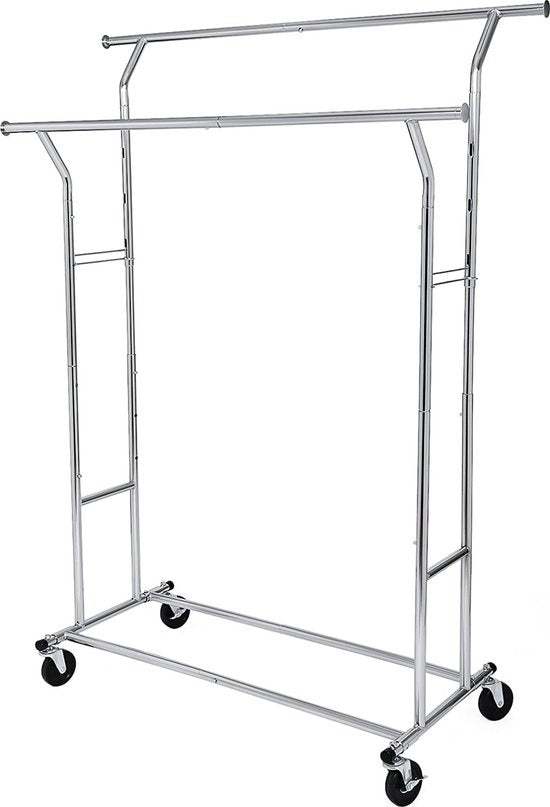 O'DADDY® Kledingrek - Garderoberek - Dubbele stang - Uitschuifbaar en Verstelbaar - Stabiel Ontwerp - 110 kg Draagcapaciteit - Metaal - Zilver
