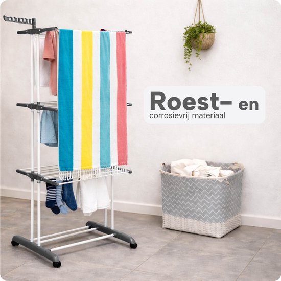 Inklapbaar Wasrek met Wielen - 6 Rekken - Roestvrij - Binnen en Buiten Gebruik – Ruimtebesparend – XXL Kledingrek - BREND BR-2250
