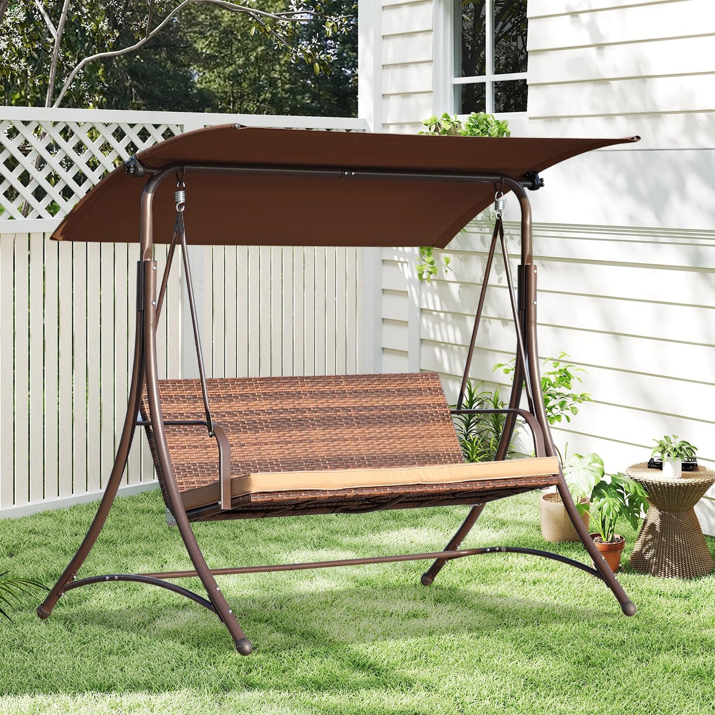 Angel Living - Hollywood schommel - rotan tuinschommel 3 zits - verstelbare zonneluifel - bruin - 170 x 110 x 152 cm