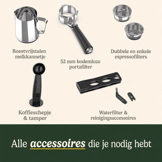Cuisinart Slim Espresso Pistonmachine voor Espresso Americano en Cold Brew met Geïntegreerde melkopschuimer voor Latte en Cappuccino 15 bar druk bodemloze portafilter Compact design geschikt voor reismokken 1.5L waterreservoir