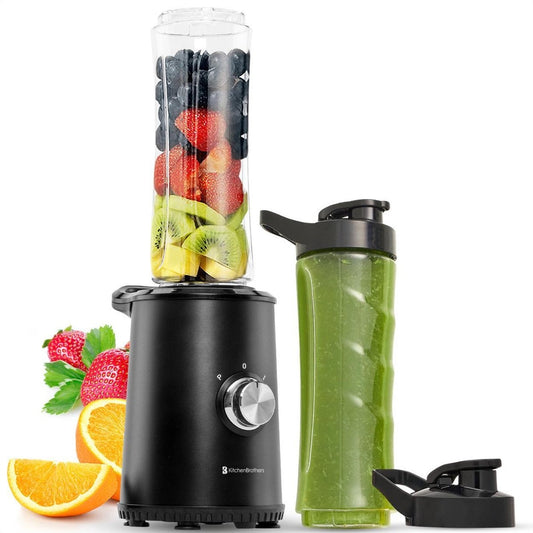 KitchenBrothers Mini Blender - Smoothie Maker - 2 To-Go Bekers - 350W - Zwart