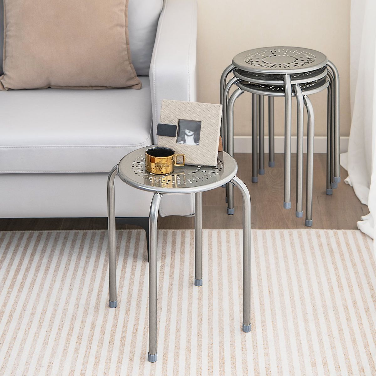 Coast 6-delige set stapelbare metalen krukken - versterkt frame - direct klaar voor gebruik - grijs