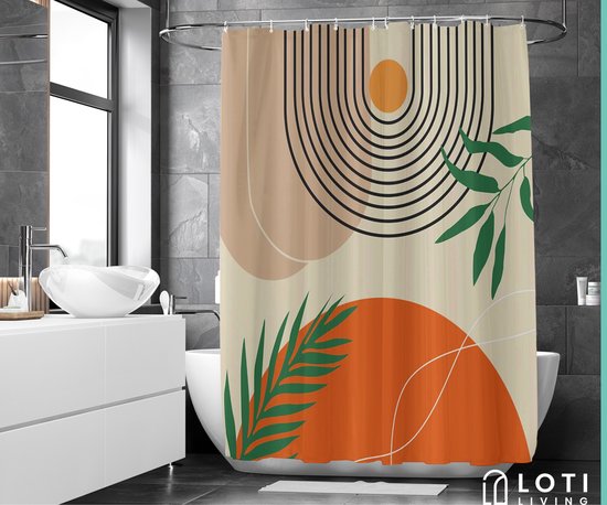 Loti Living Douchegordijn Anti Schimmel – Textured art - Inclusief ringen – Waterdicht - Polyester - Douchegordijn 180x200 cm