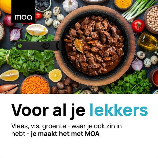 MOA Pannenset - 5 delig - Alle warmtebronnen - PFAS vrij - Anti aanbaklaag - Pannenset Inductie - Aluminium - Afneembare hendel - Zwart - PS501B