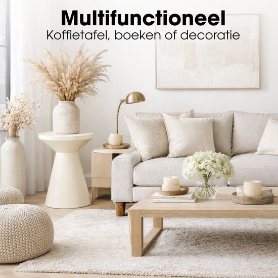 Mica Decorations Jim Bijzettafel - Bijzettafel Rond H45 x Ø31 cm - Ijzeren Tafeltje voor Woonkamer of Slaapkamer - Plantentafeltje - Nachtkastje Industrieel - Off White