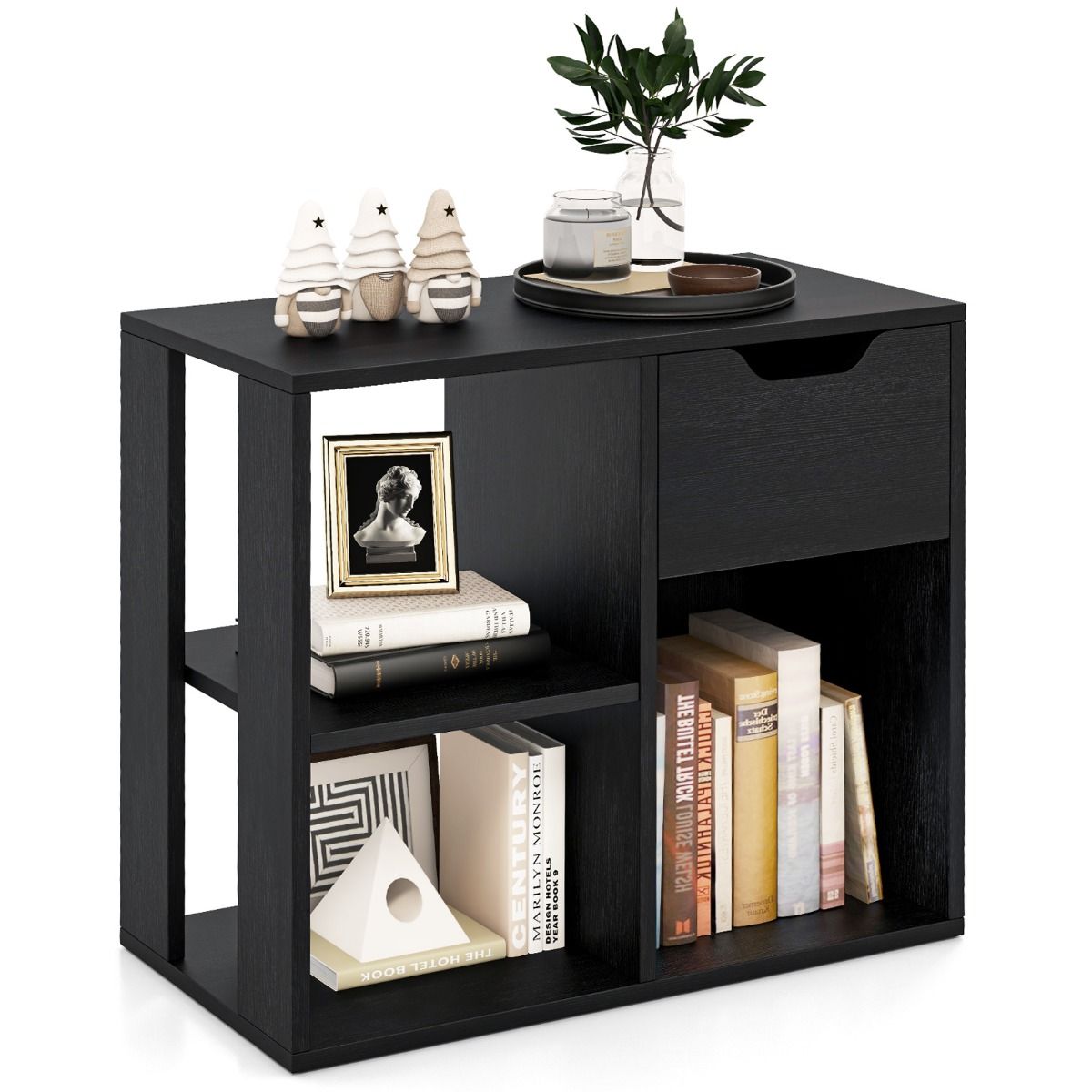 Coast Houten boekenrek met lade - 3 open vakken - zwart - 60 x 30 x 53 cm