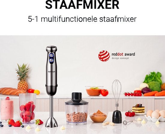 Safecourt Kitchen Staafmixer Set -  5 in 1 Multifunctionele Staafmixer - 20 Snelheden - 1000 Watt - Hakmolen - Inclusief Melkopschuimer & Maatbeker