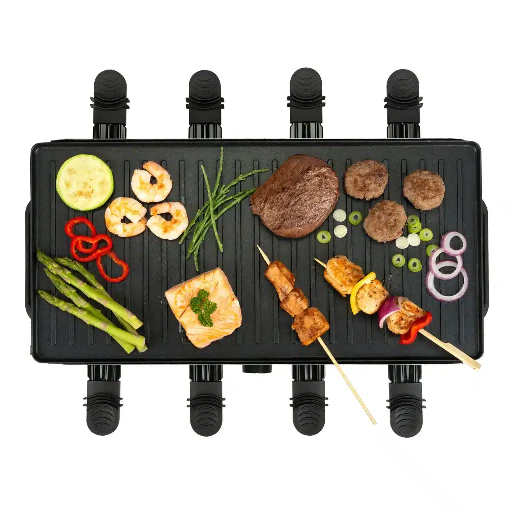 Gourmette Raclette Pure Gourmetstel – Zwart – 8 Personen – 21 x 42 cm – PFAS-vrij met Omkeerbare Grillplaat