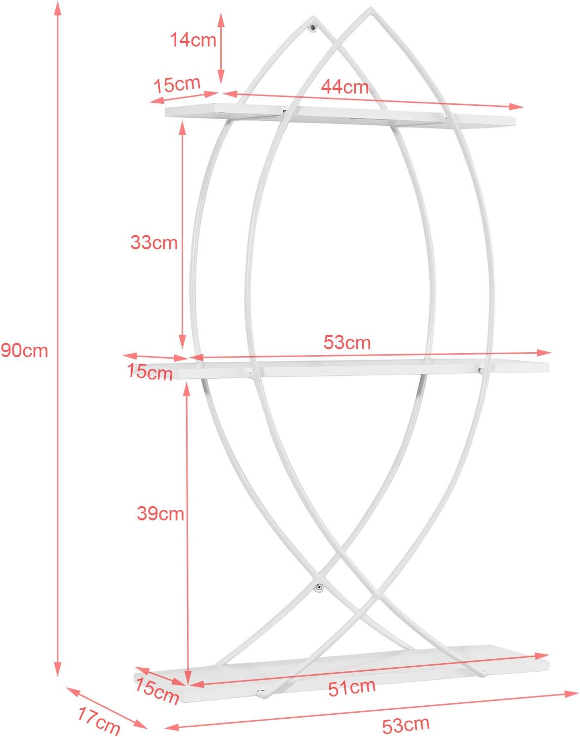 SoBuy Wandplank Opbergrek 3 Niveaus - 53x17x90 cm - Wit