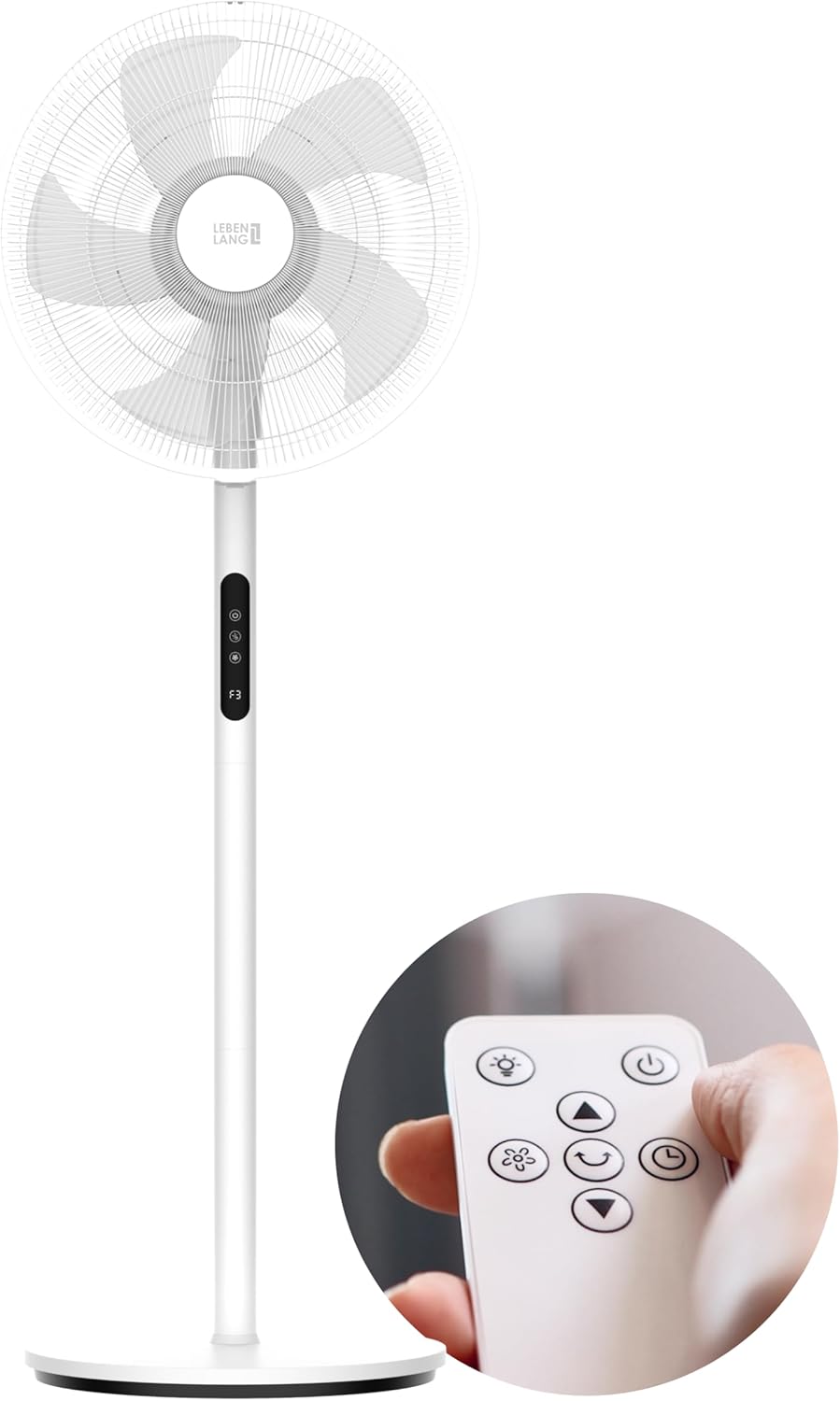 LEBENLANG Staande Ventilator – Stil - met Afstandsbediening - LED-Display - 5 Modi - Oscillerend, Energiebesparend – Voor Woon en Slaapkamer - Ø 45cm