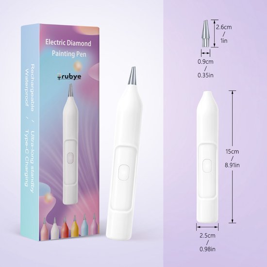 Rubye® – Elektrische Diamond Painting Pen – Met Vacuümtechniek – Oplaadbaar via USB-C – Comfortabel in Gebruik – Voor Ronde en Vierkante Steentjes – Wit