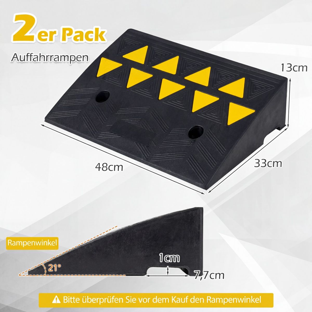 Coast Drempeloprijplaat Set van 2 - 15 ton draagkracht - antislip - zwart/geel - 48 x 33 x 13 cm