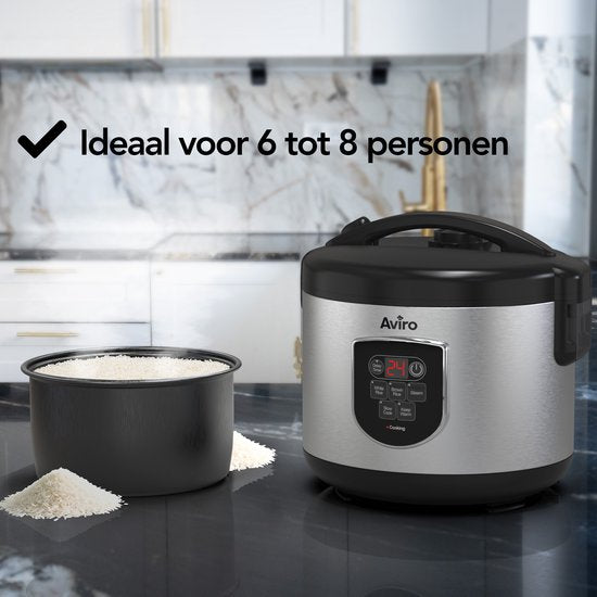 Aviro Rijstkoker - Slowcooker - 1,8L - 7 Functies - Warmhoudfunctie - Rice Cooker - Anti Aanbaklaag - Multicooker - 2-10 Personen - RVS