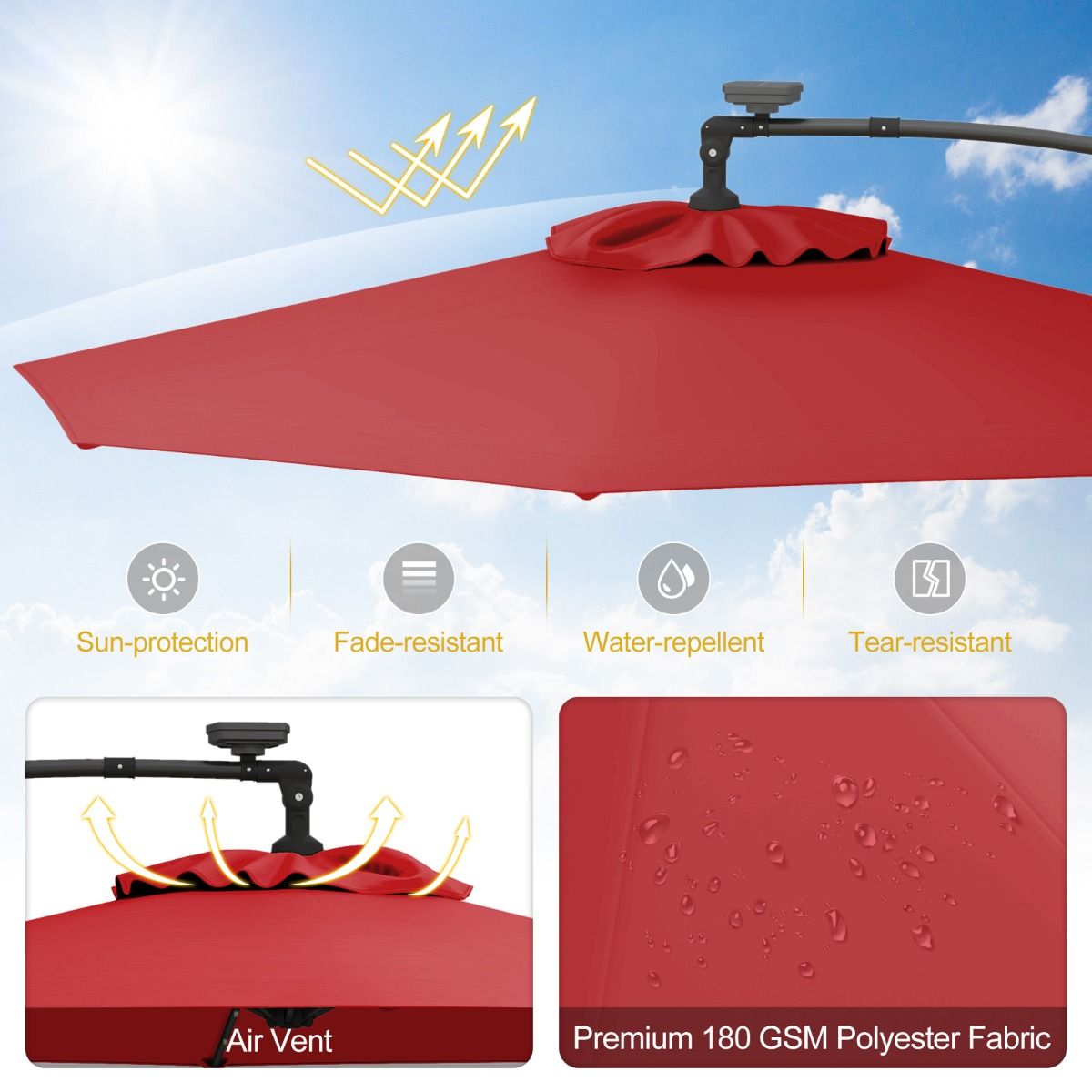 Coast vrijstaande parasol - 32 LED-lampjes - draaibaar en kantelbaar - rood - 300 cm