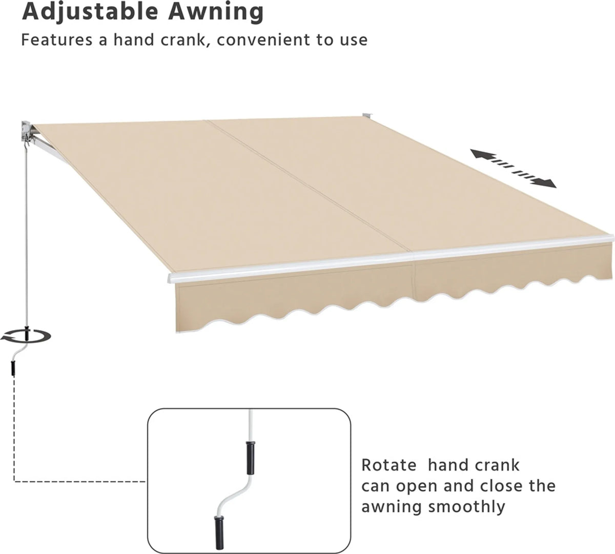Yaheetech Klemzonnescherm – 300 x 250 x 25 cm – Voorzien Van Handmatige Slingerstang En Verstelbare Hoek En UV-Bestendige Coating – Voor Balkon En Terras – Beige Polyester En Metaal