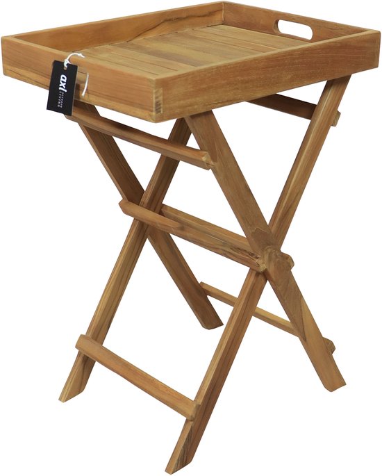 AXI Inda Teak Bijzettafel Opklapbaar – Met Afneembaar Dienblad – 39 x 29 x 50 cm – Teakhout – Lichtgewicht – Inklapbaar – Voor Tuin, Terras en Balkon