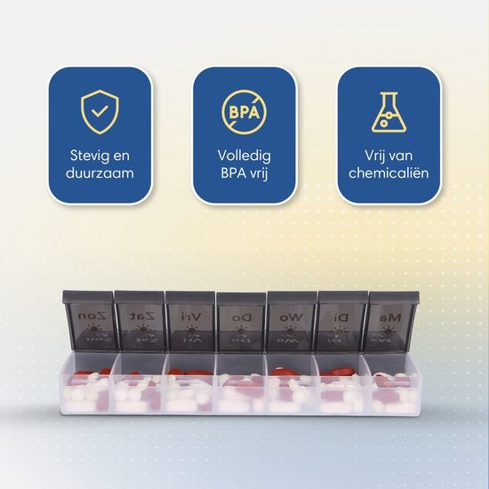 SafeLife XL medicijndoosje 7 dagen met ochtend / avond vakken - Nederlands - pillendoos - grote vakken - pillendoos 7 dagen