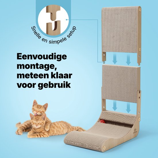 Jake en Jacky Krabkarton voor Katten met Speelballetje - Krabpaal Karton - Krabplank - Krabmand - Krabmeubel - Kartonnen Krabmat - Kattenmand - Kattenbed - 60x26,4x40 cm