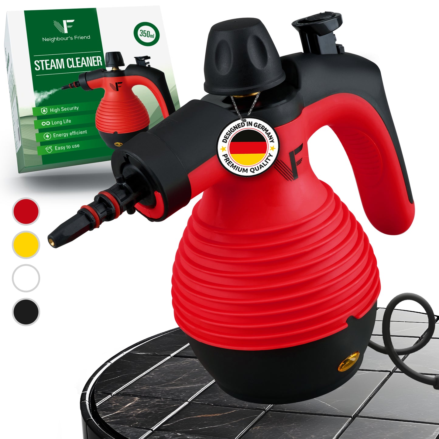 Neighbour's Friend handmatige stoomreiniger - Stoomregeling - Inclusief accessoires - 350 ml tank - Rood
