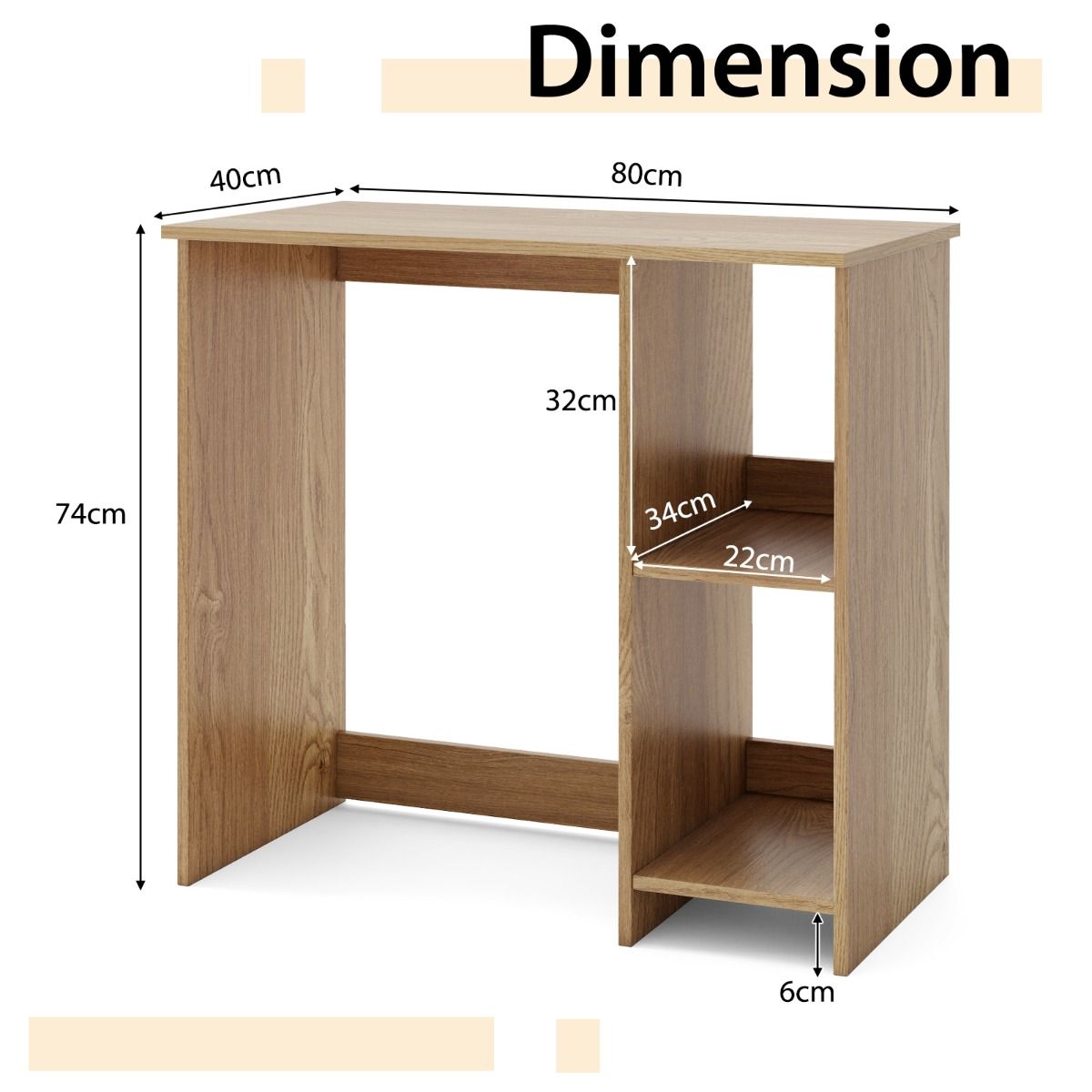 Coast Bureau met 2 opbergvakken - compact - stabiel - naturel - 80 x 40 x 74 cm