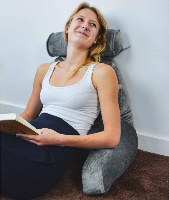 EL-Life Leeskussen met Nekrol - Relax Kussen - Zitkussen - Onderrug Ondersteuning - Lekker Lui Lezen Kussen - Fluweel Lichtgrijs