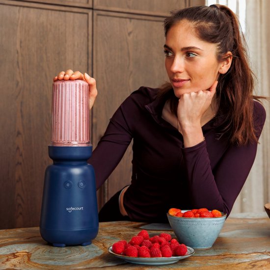 Safecourt Kitchen PureBlend - 1000W Smoothie maker - BPA vrij - inclusief to-go drinkdeksel + rietje- Premium Tritan blendbekers - Blauw