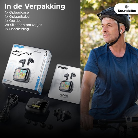 SoundVibe® - Earbuds Draadloos Met Noice Cancelling - Wit - Bluetooth Oordopjes - Noice Cancelling Hoofdtelefoon - LX-10 Earpods met Scherm - Werkt Met Apple En Android - Earpods USB C - Wireless Earphons - Oortjes Draadloos