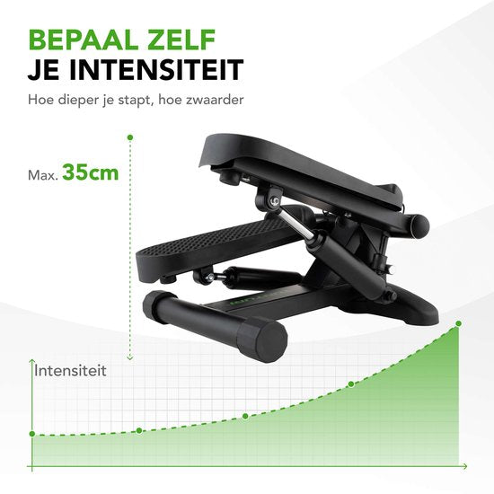 Tunturi Stepper - Stepper Fitness - Traploper - Aerobic Step - Fitness - Incl. display en Weerstandsbanden - Zwart