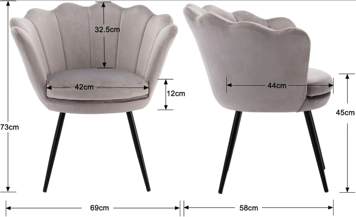 Ya-Home Fauteuil - Bloemvormige Rugleuning - Grijs Suède - 70 x 60 x 76 cm