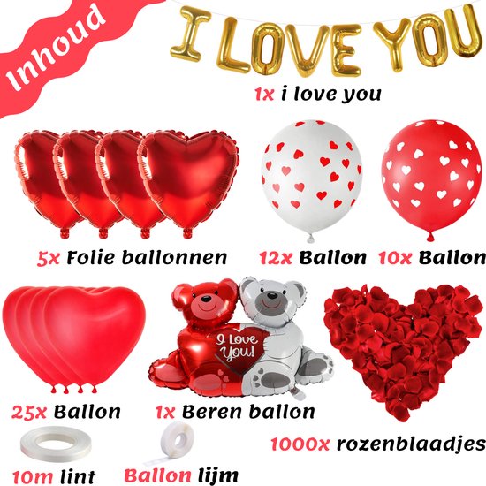 Feestio Valentijn decoratie set - Versiering - Slinger - Incl. 1000 Rozenblaadjes - Cadeautje voor mama / haar