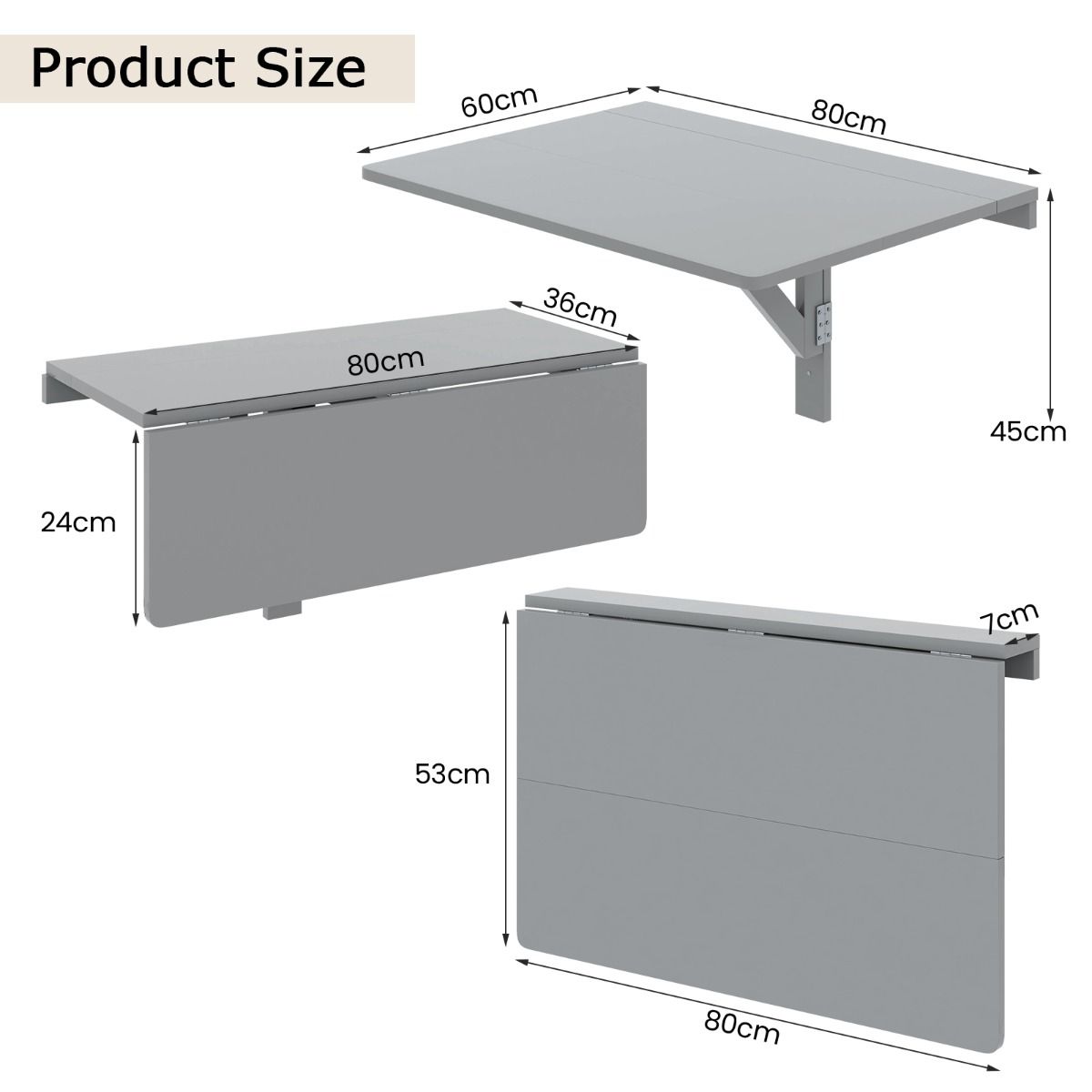 Coast Wandklaptafel - inklapbaar bureau - ruimtebesparend ontwerp - grijs 80 x 60 x 45 cm