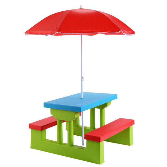Coast Picknicktafel voor Kinderen - Met Parasol - 2 Banken - Max. 50 kg - 67 x 41 x 47 cm - Rood / Blauw / Groen