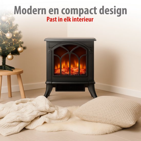 alpina Sfeerhaard Elektrisch - Elektrische Kachel Sfeerhaard - Haard met Realistisch Vlambeeld - Instelbare Thermostaat - Oververhittingsbeveiliging - 1500W - Zwart - 39x25x54cm