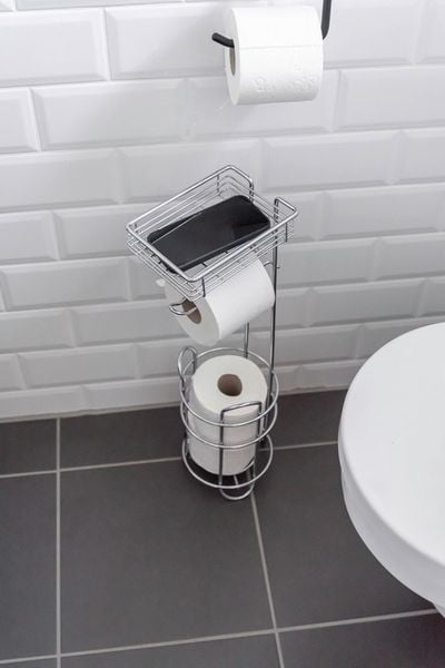 Staande Toiletrolhouder Chroom - Met Legplank en Reserverolhouder