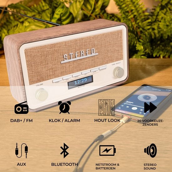 Denver DAB Radio - Retro Radio - Bluetooth - DAB+/ FM - Dimbaar - Batterijen & Netstroom - DAB18LW