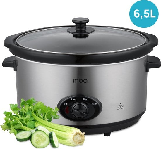 MOA Slowcooker - 6,5 liter - Keramische Binnenpan - Zilverkleurig - SC65