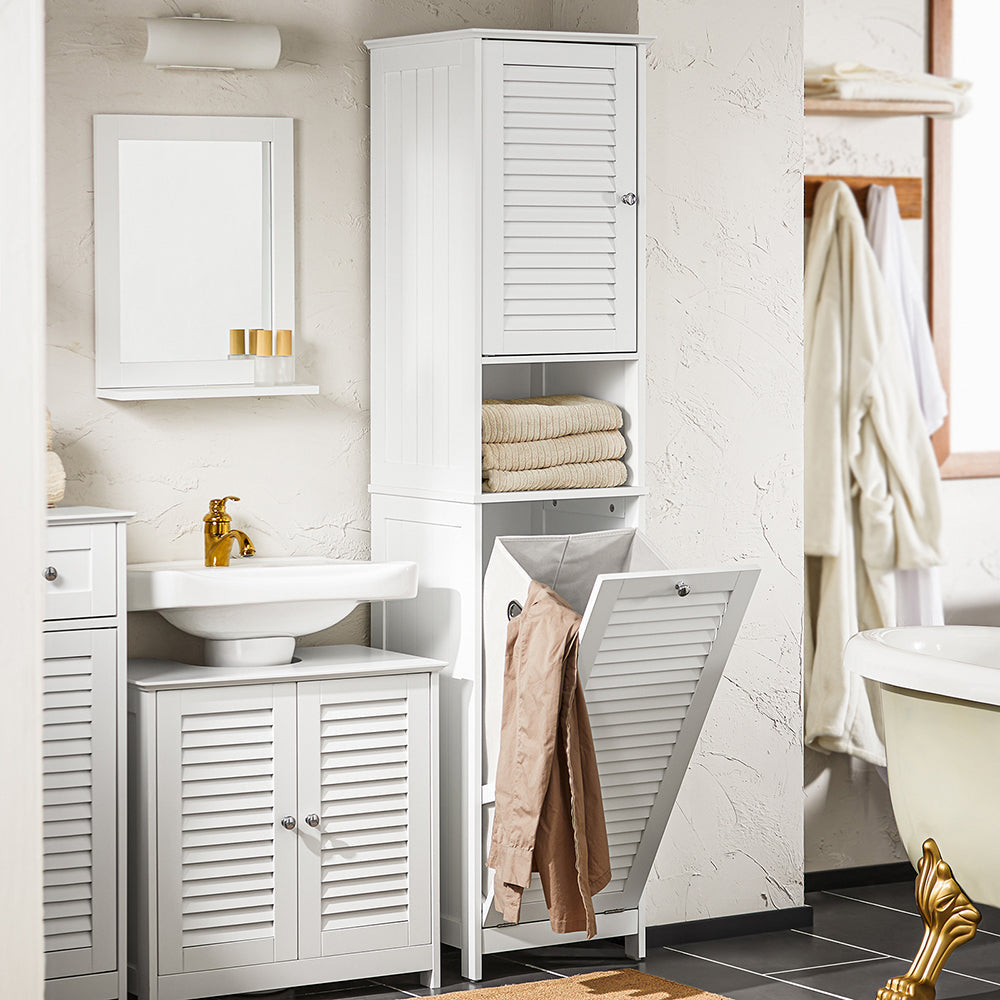 SoBuy Badkamer Kolomkast - 1 Deurs - 1 Uitneembare Wasmand - 40 x 38 x 170 cm - Wit