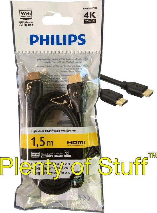 Phillips HDMI Kabel 4K 1,5 Meter – Ultra HD 60Hz – High Speed – Geschikt voor TV, Laptop, Monitor & Console