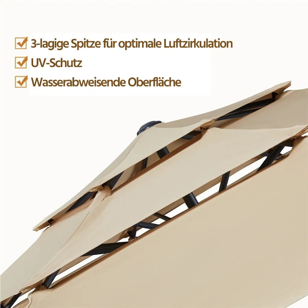 Yaheetech 3-laags Kantelbare Parasol Ø324 cm, Lichtbruin