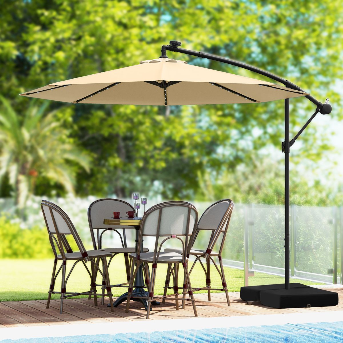 Coast terrasparasol met zonne-energie LED-verlichting - verstelbare slinger - beige - Ø350 cm