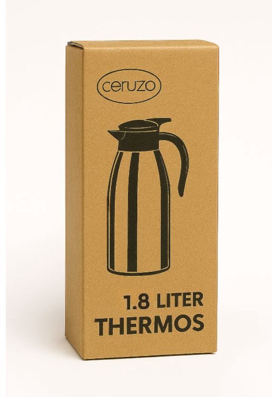 Ceruzo Thermoskan RVS – 1.8 Liter – Dubbelwandig – Lekvrij – Warme en Koude Dranken – 28x13 cm