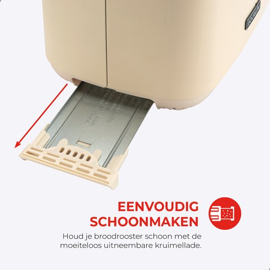 Bourgini Harmony Broodrooster - Echte Beukenhouten elementen - Toaster- Extra hoge broodlift en 2 brede brood sleuven - 7 warmteniveaus