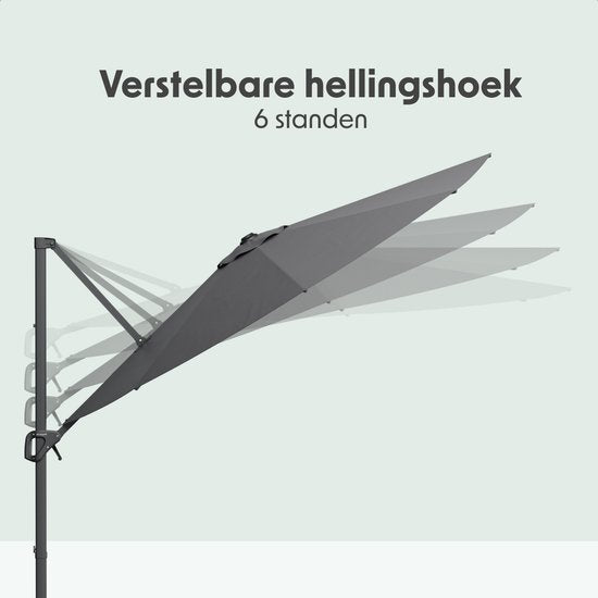 LifeGoods Zweefparasol - 6 Standen - 360° Draaibaar - Rond Ø300 cm - Inclusief Beschermhoes - Antraciet