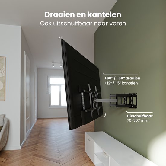 Auronic TV Beugel - TV Muurbeugel - Draaibaar en Kantelbaar - 37 tot 90 inch - Tot 65 KG - Zwart