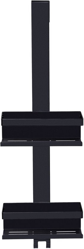 WENKO Doucherek Bribano Duo 2-laags RVS mat zwart 23x71cm - Doucherek zonder boren - Doucherek hangend - Douchemand - Douchecaddy ophangbaar