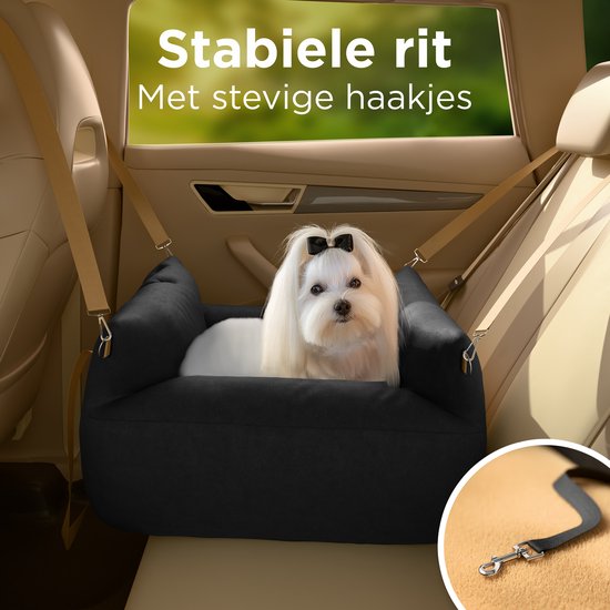 CozySense® Honden Autostoel - Hondenmand Auto voor Kleine Hond - Voorbank & Achterbank - Wasbare Hoes & Ook als Draagtas - Zwart/Beige
