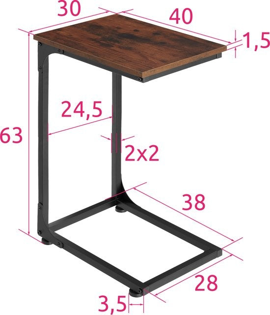 tectake® - Bijzettafel Erie - industrieel - donkerbruin - 40x30x63 cm - 404455